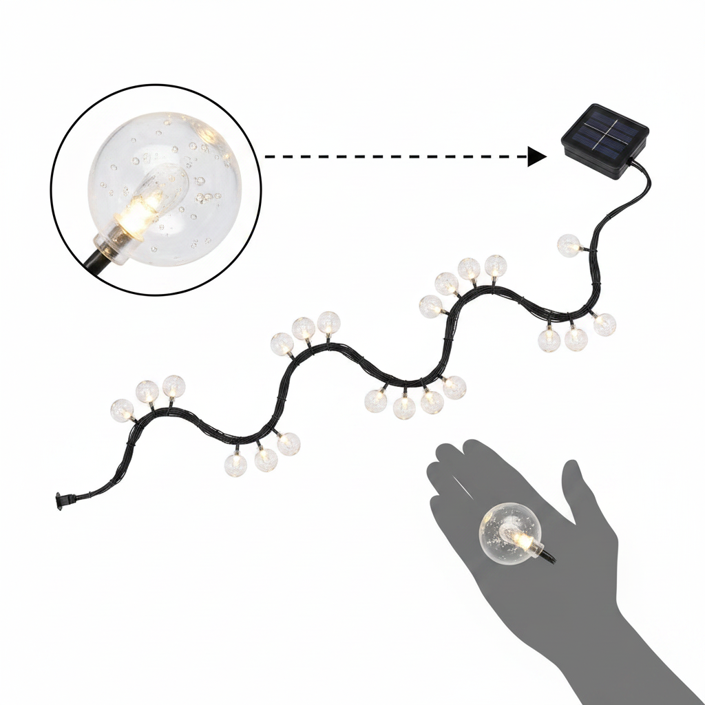 Guirnalda Solar 20 Luces Bolitas Led 6m Luz Cálida Terraza-9