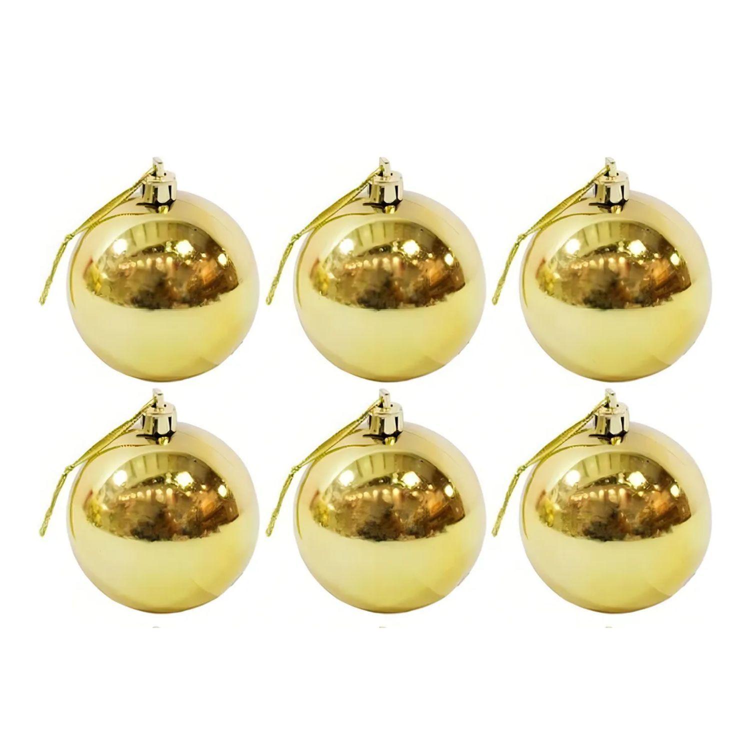 6 Esferas Navideñas Bambalinas Adorno 8cm Dorado Decoracion-0