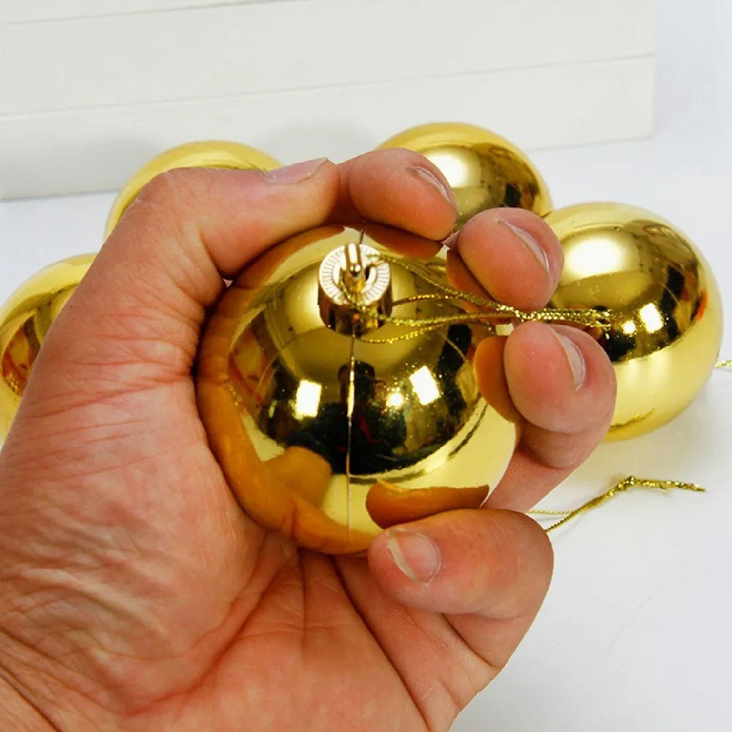 6 Esferas Navideñas Bambalinas Adorno 8cm Dorado Decoracion-1