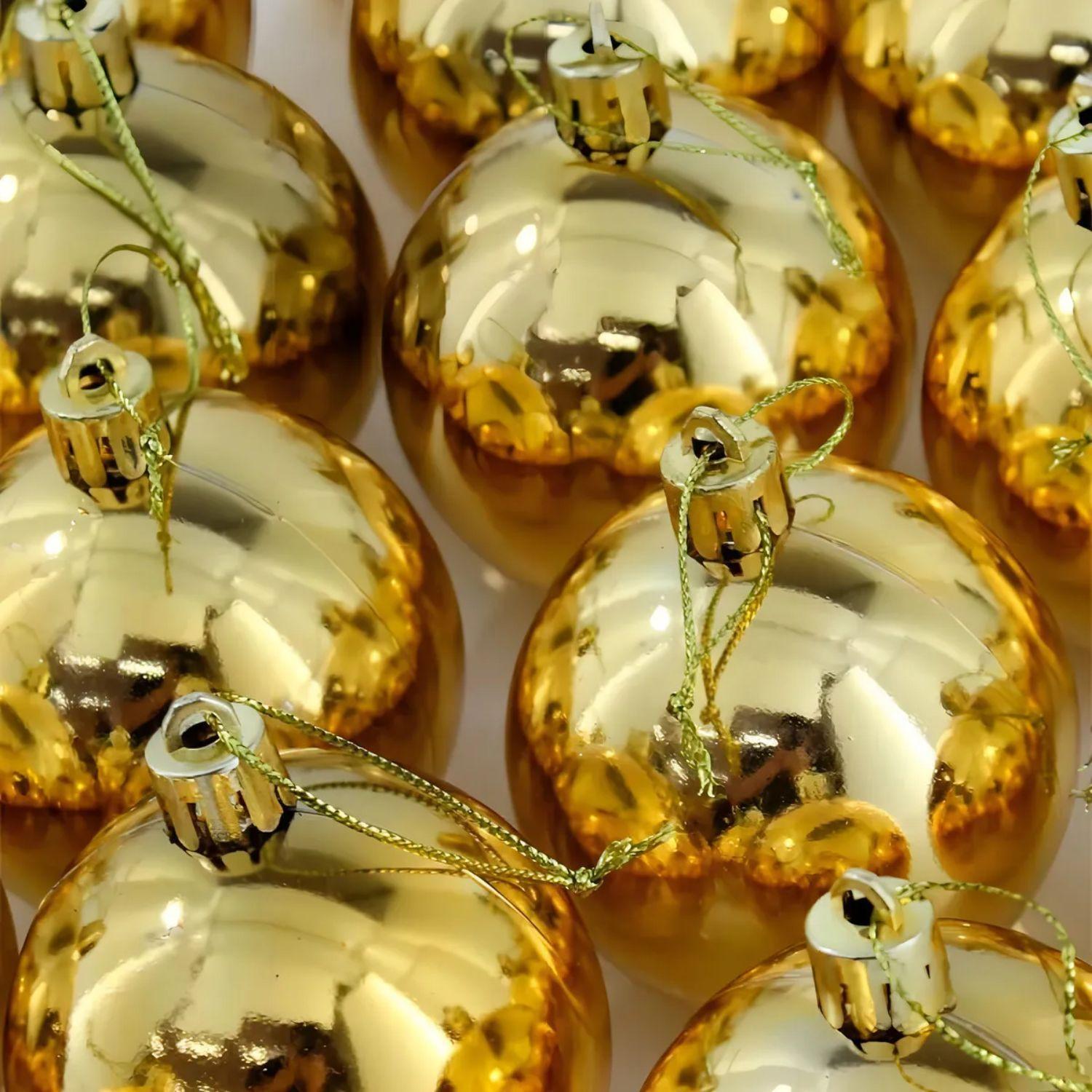 6 Esferas Navideñas Bambalinas Adorno 8cm Dorado Decoracion-2