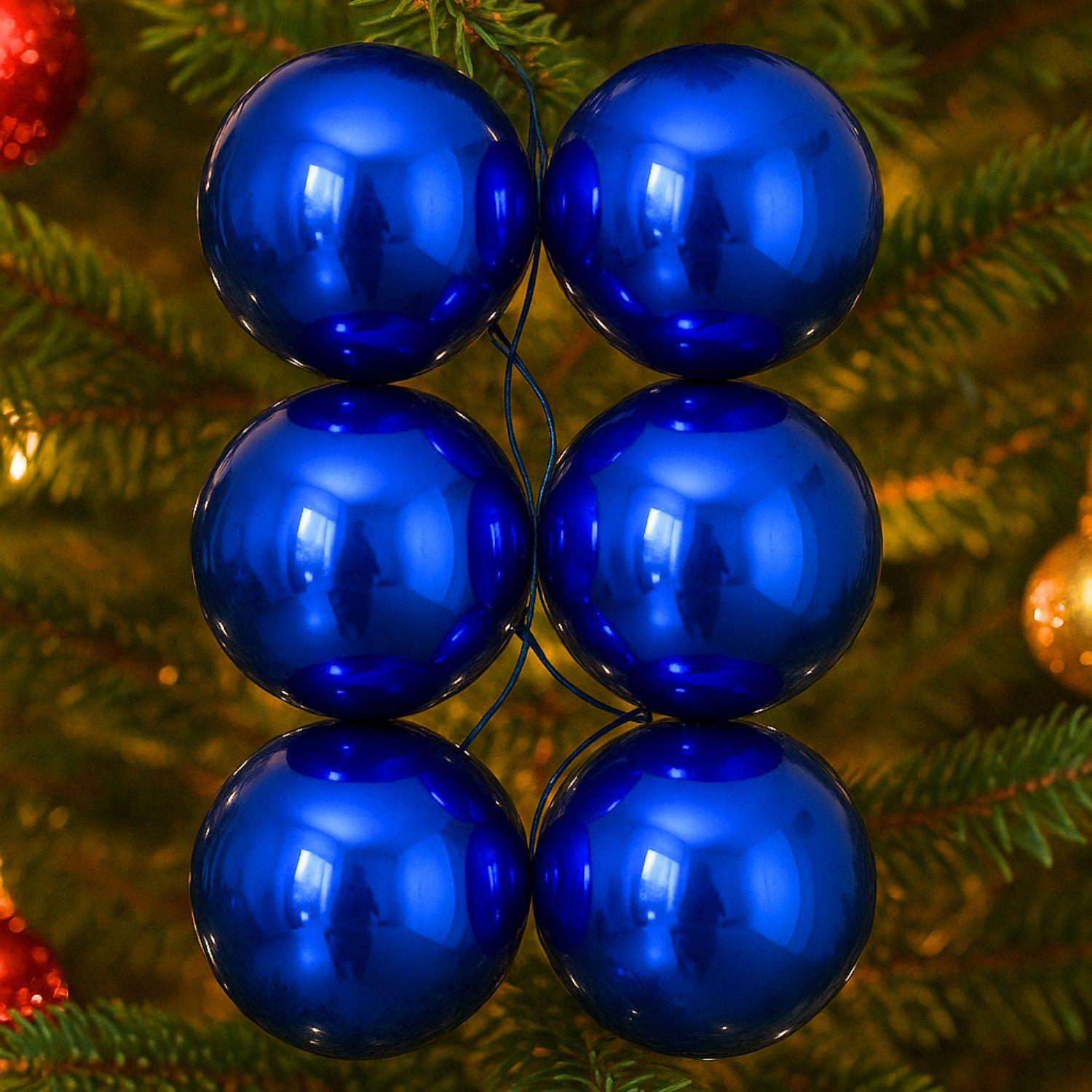 6 Esferas Navideñas Bambalinas Adorno 8cm Azul Decoracion-2