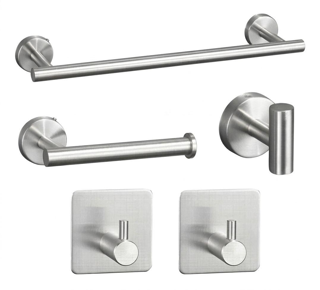 Set Accesorios De Baño 5 Piezas Acero Inoxidable Plata-0