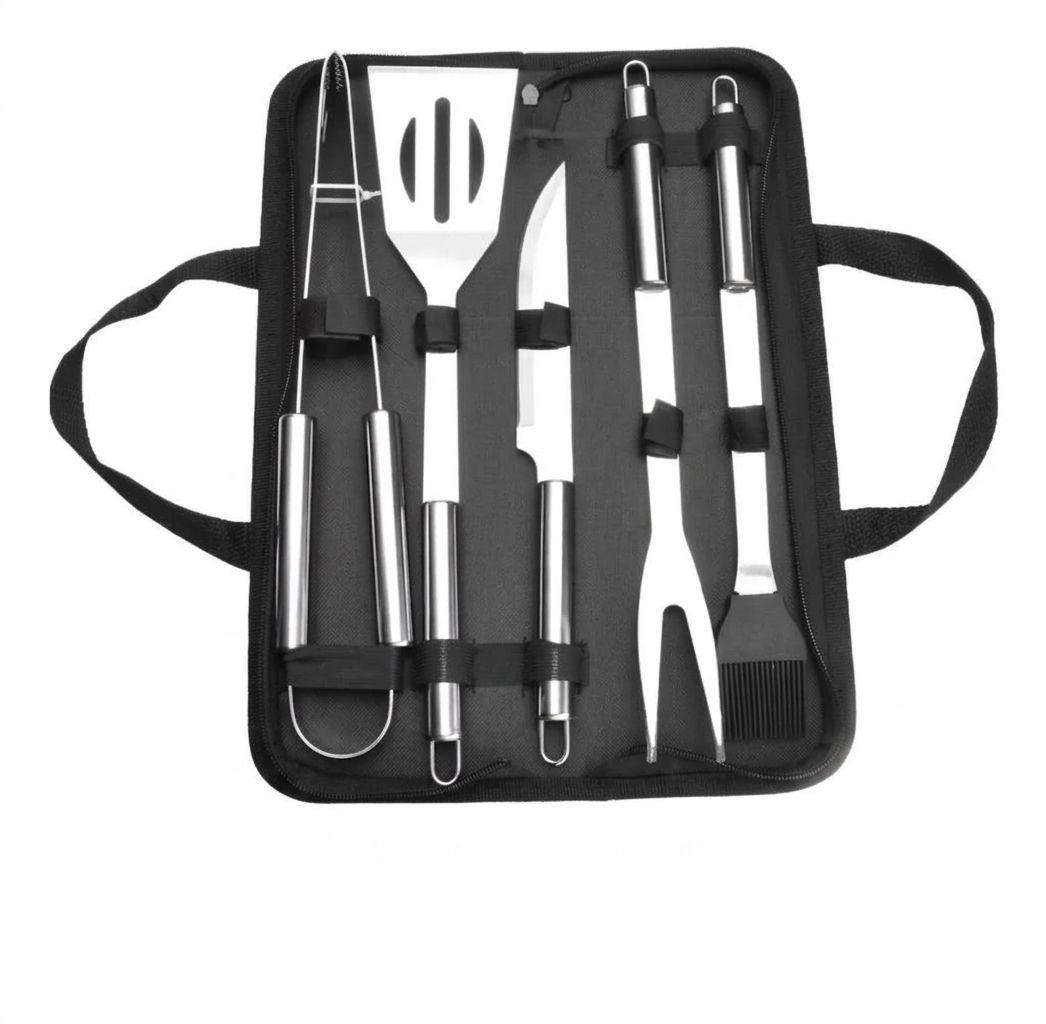 Set Parrillero 5 Utensilios Acero Inoxidable + Estuche Bbq-0