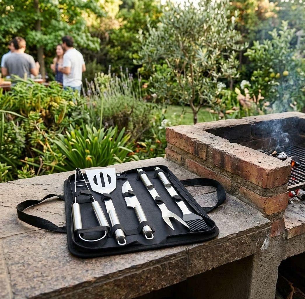 Set Parrillero 5 Utensilios Acero Inoxidable + Estuche Bbq-1