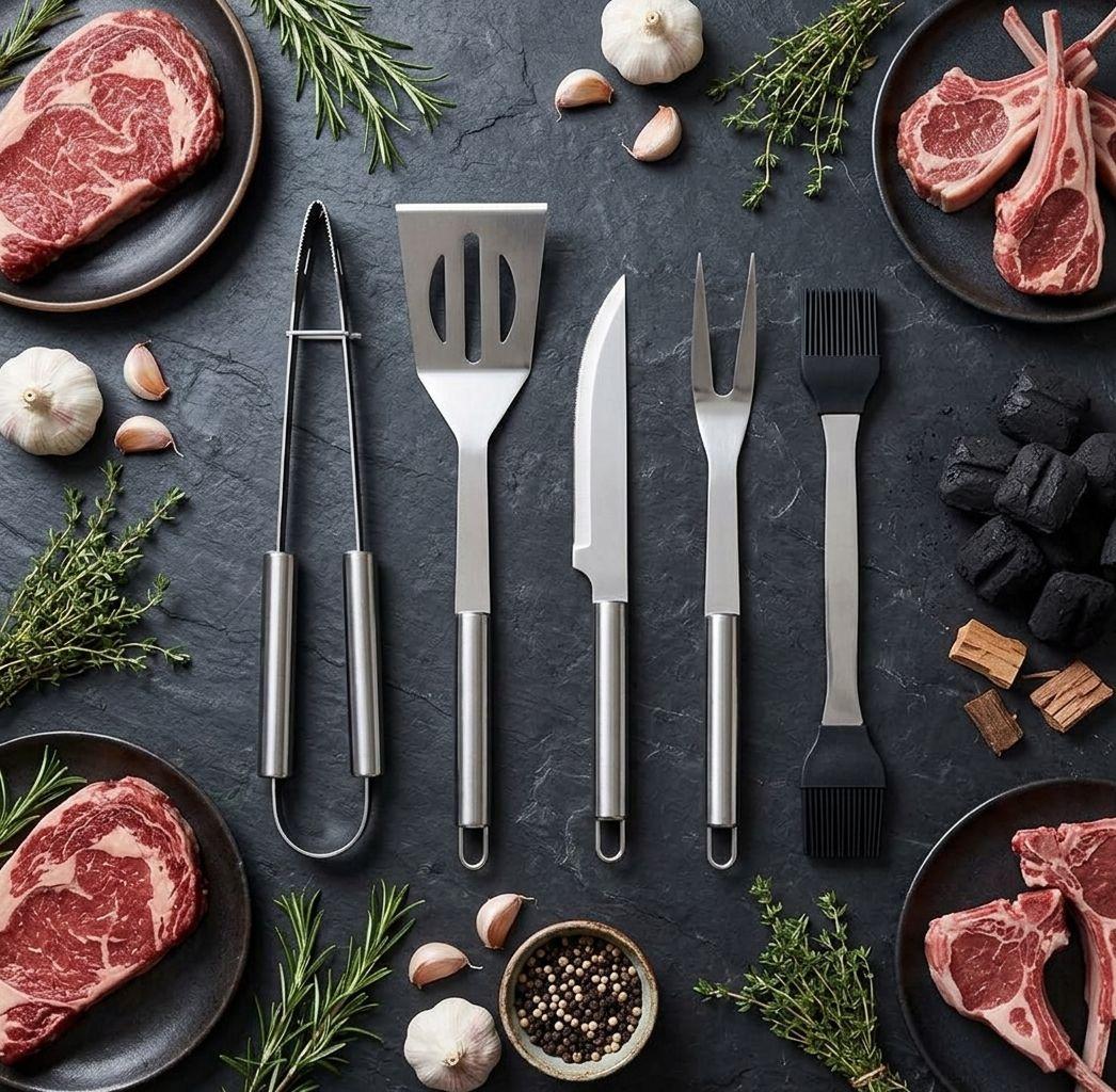 Set Parrillero 5 Utensilios Acero Inoxidable + Estuche Bbq-9