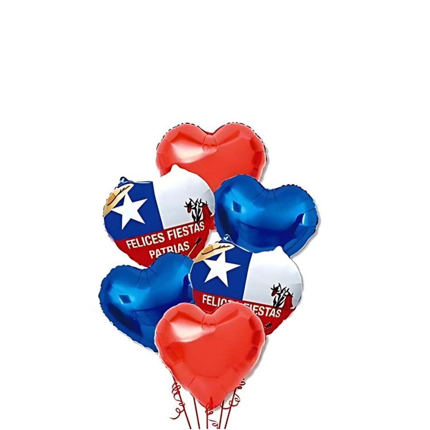 Set 6 Globos Corazones Fiestas Patrias Chile Cotillon-0