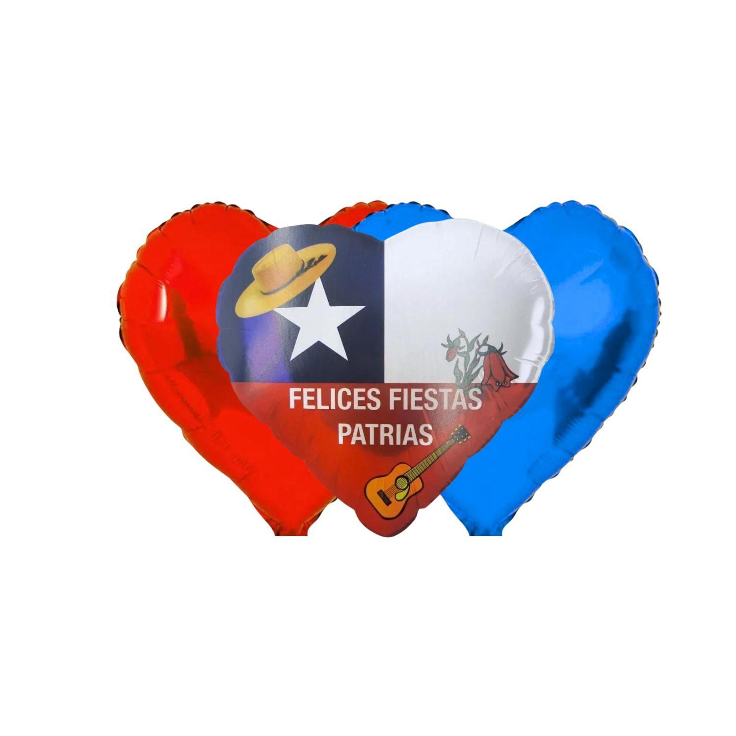 Set 6 Globos Corazones Fiestas Patrias Chile Cotillon-1