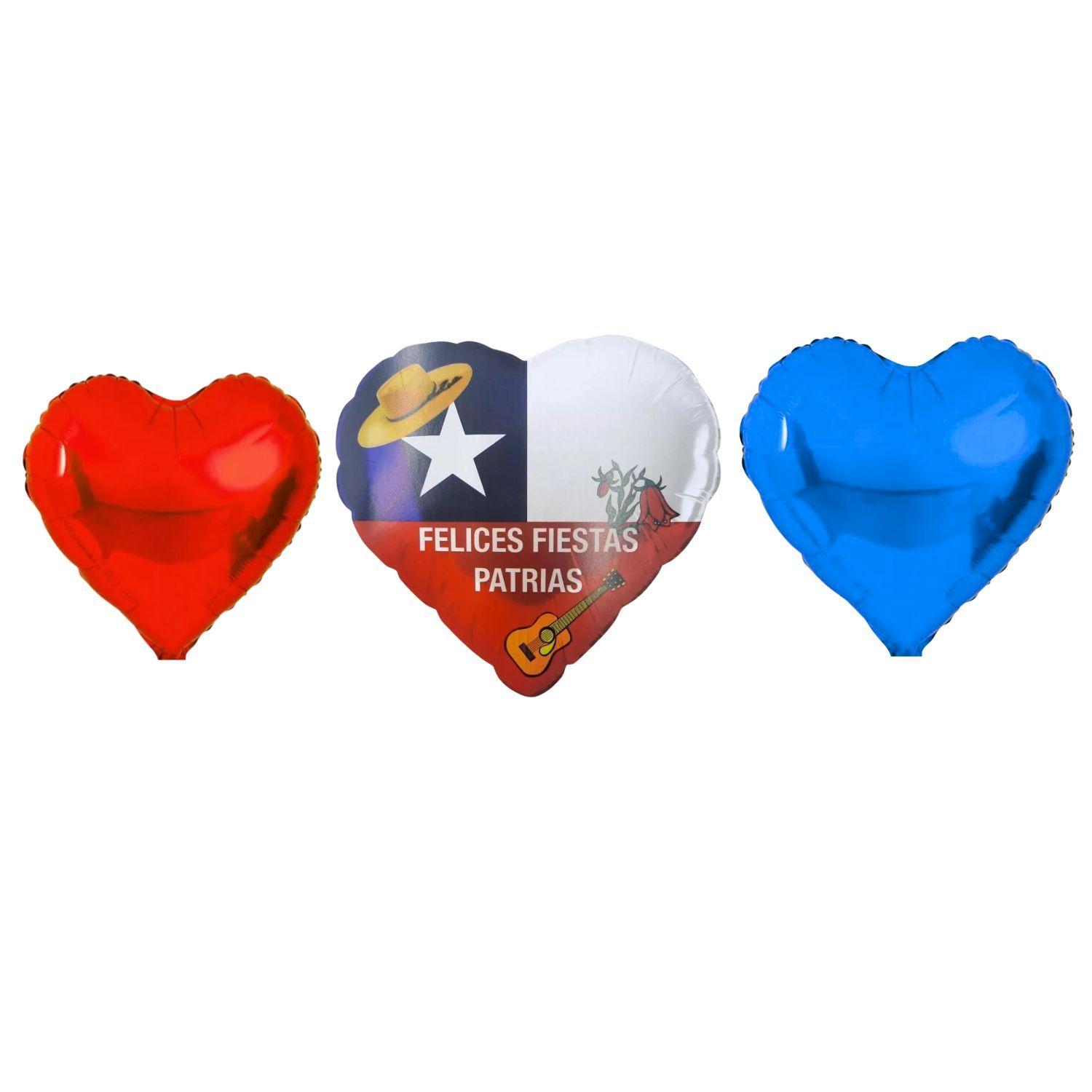 Set 6 Globos Corazones Fiestas Patrias Chile Cotillon-3