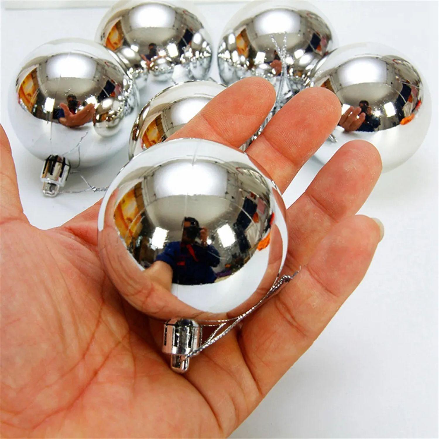 Set 10 Bambalinas Navideñas 6cm Plateado Adorno Navidad-1