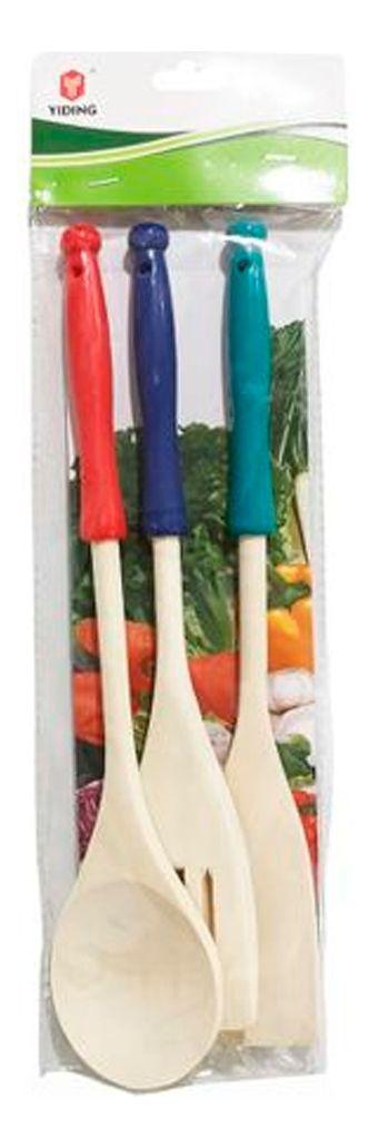 Set 3 Utensilios de Cocina 31 cm Bambu Bamboo Mango Plastico-1
