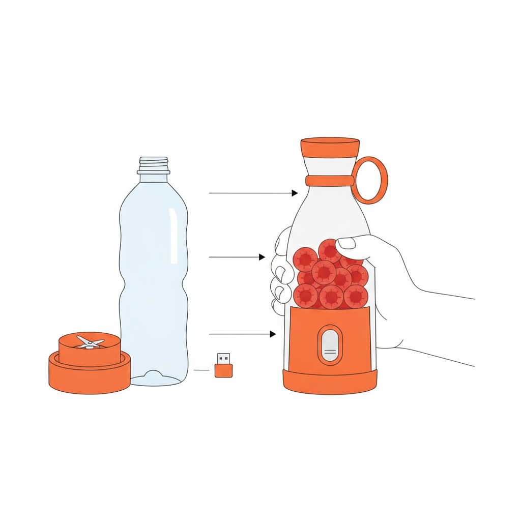 Juguera Portatil Botella USB 420ml 6 Cuchillas Recargable-3