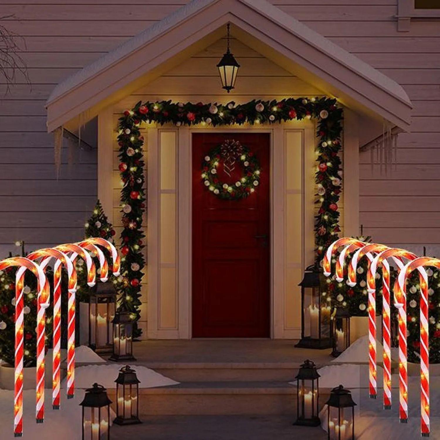 Set 20 Luces Navidad Bastones Led Estaca Solar Decorativas-3