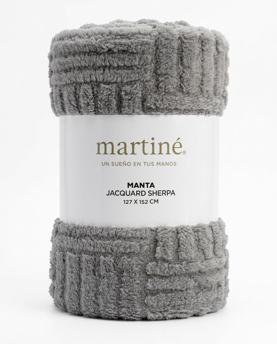Manta Frazada Polar Jacquard Sherpa Martine Gris 127x152cm-0
