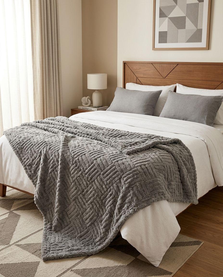 Manta Frazada Polar Jacquard Sherpa Martine Gris 127x152cm-2
