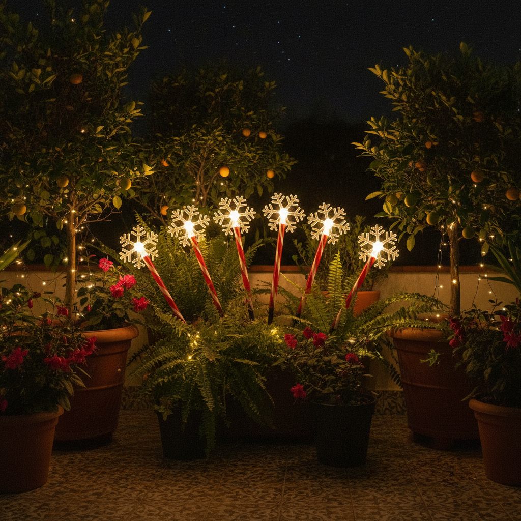 Set 5 Estacas Solares Navidad Copo Nieve LED Jardín 25cm-1