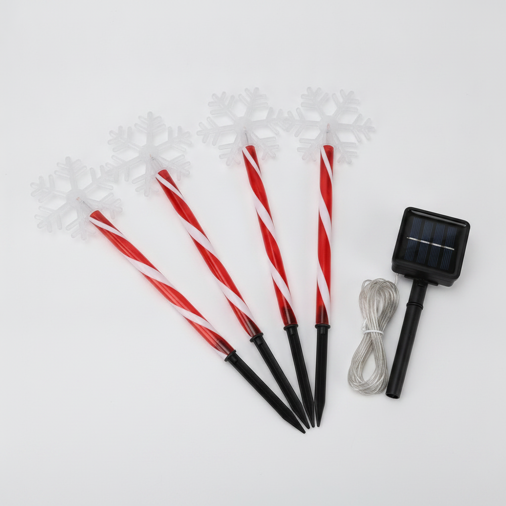 Set 5 Estacas Solares Navidad Copo Nieve LED Jardín 25cm-5