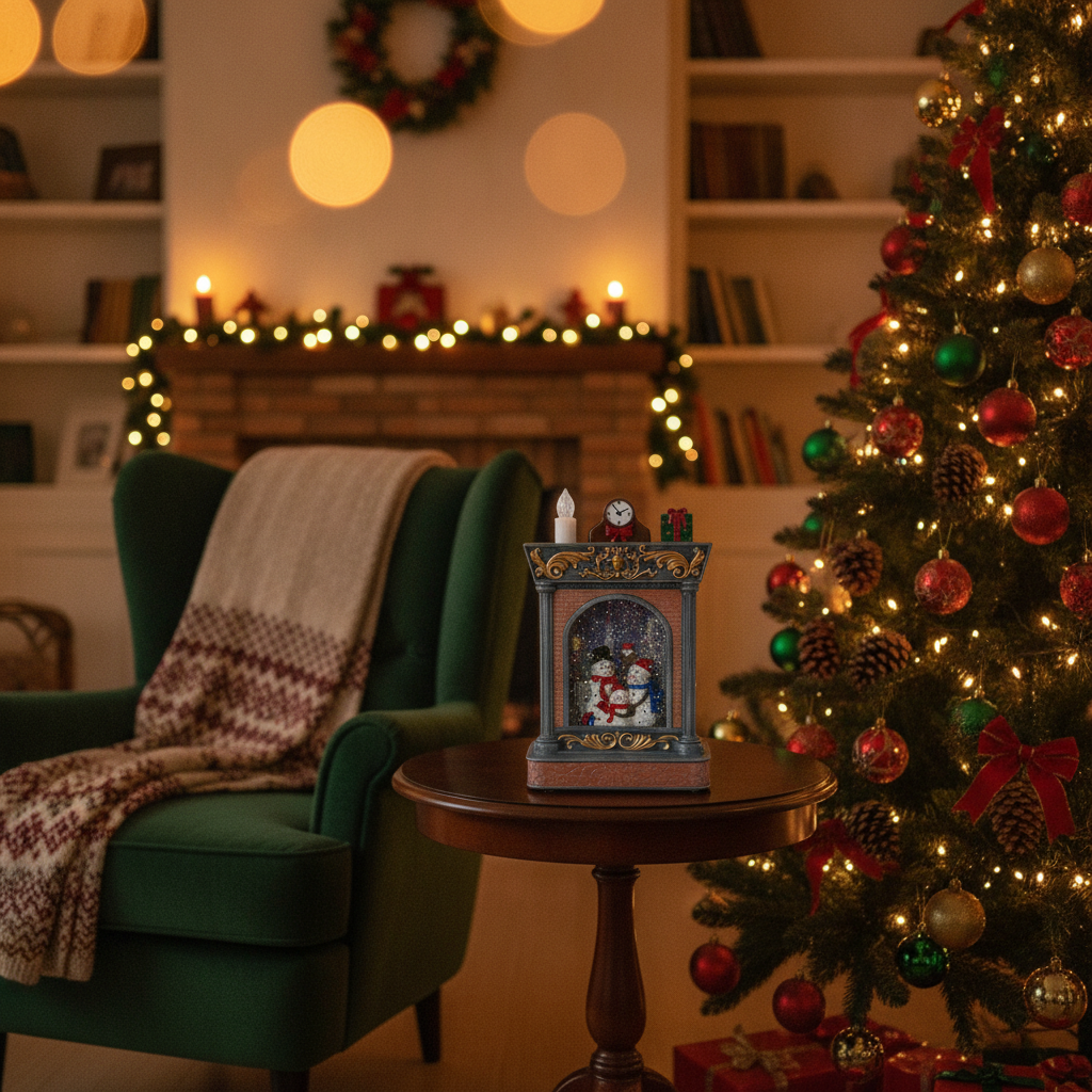 Adorno Navideño Chimenea Muñecos Nieve Musical  Usb Brillo-2