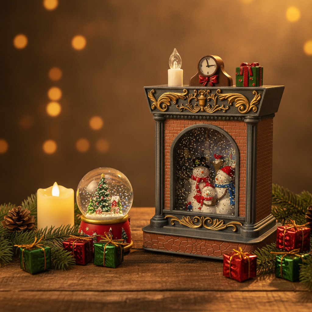 Adorno Navideño Chimenea Muñecos Nieve Musical  Usb Brillo-3