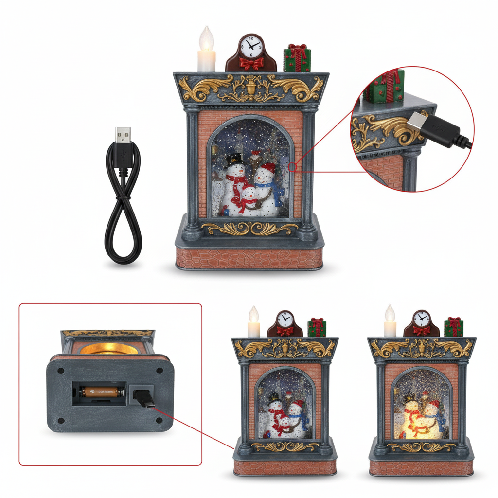 Adorno Navideño Chimenea Muñecos Nieve Musical  Usb Brillo-8