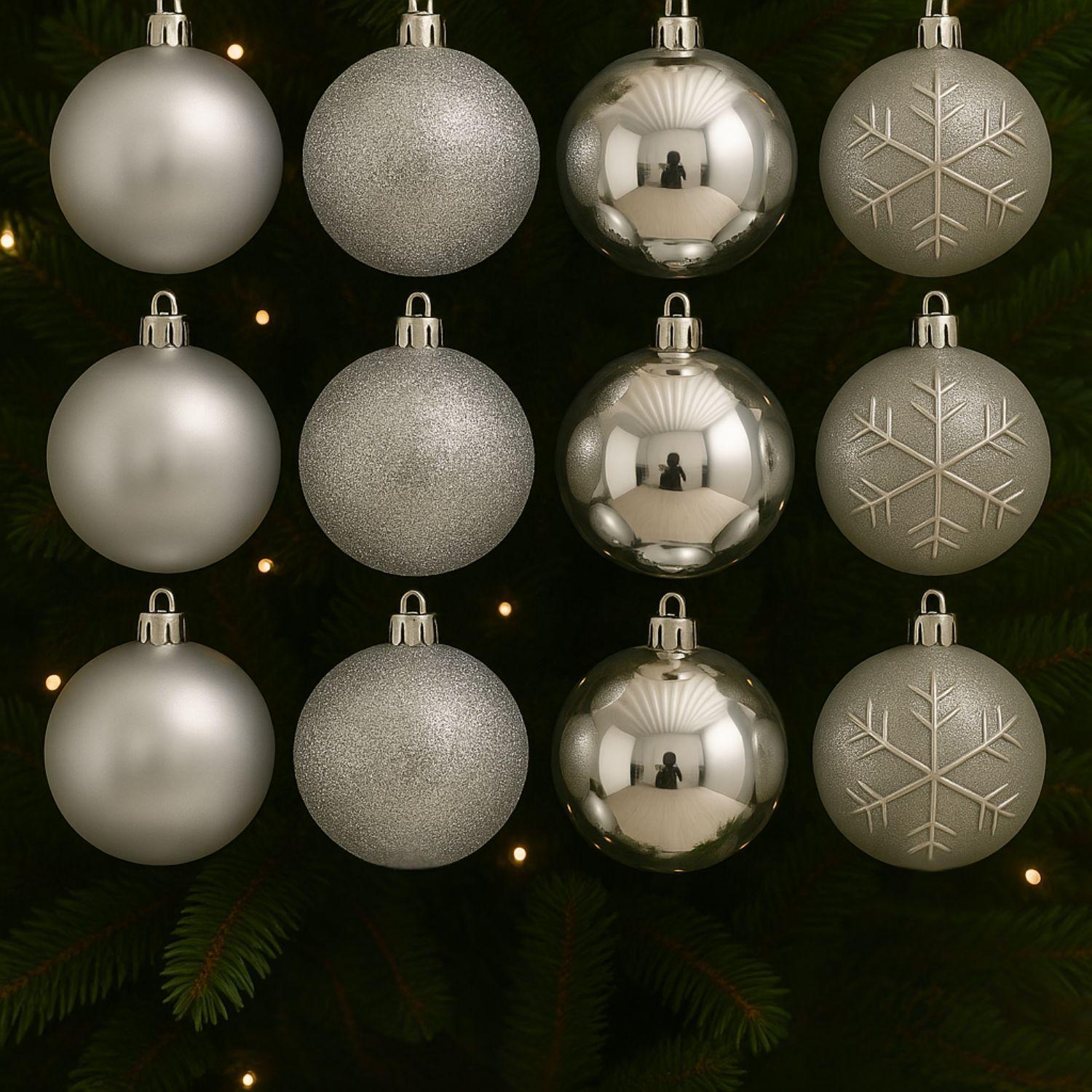 16 Esferas Bambalina Adorno Navideño Plateado 6cm Decoracion-2