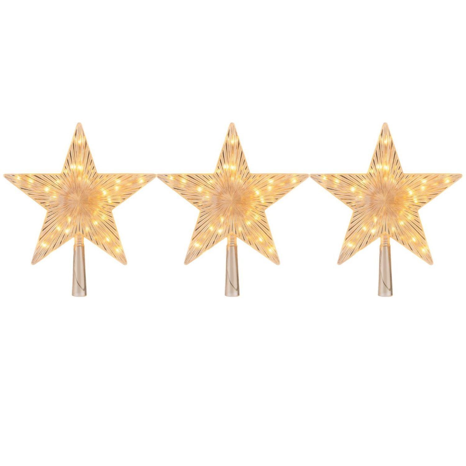 Set 3 Estrellas Punta Arbol Calida 15cm Pilas Decoracion-0