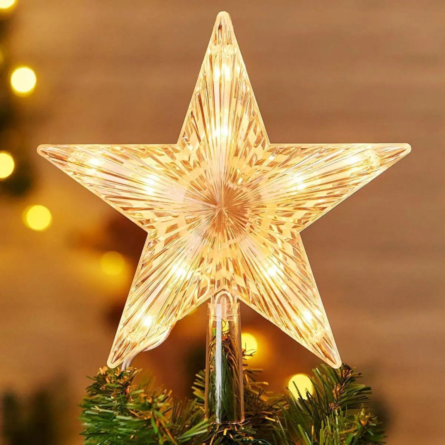 Set 3 Estrellas Punta Arbol Calida 15cm Pilas Decoracion-2
