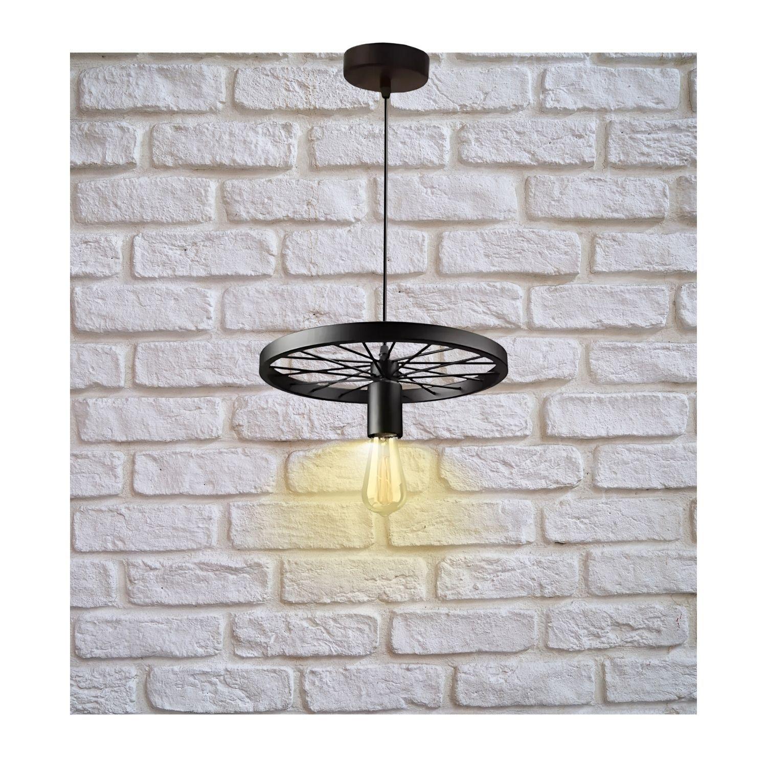 Lampara De Techo Colgante Industrial Rueda Metalica Negro-2