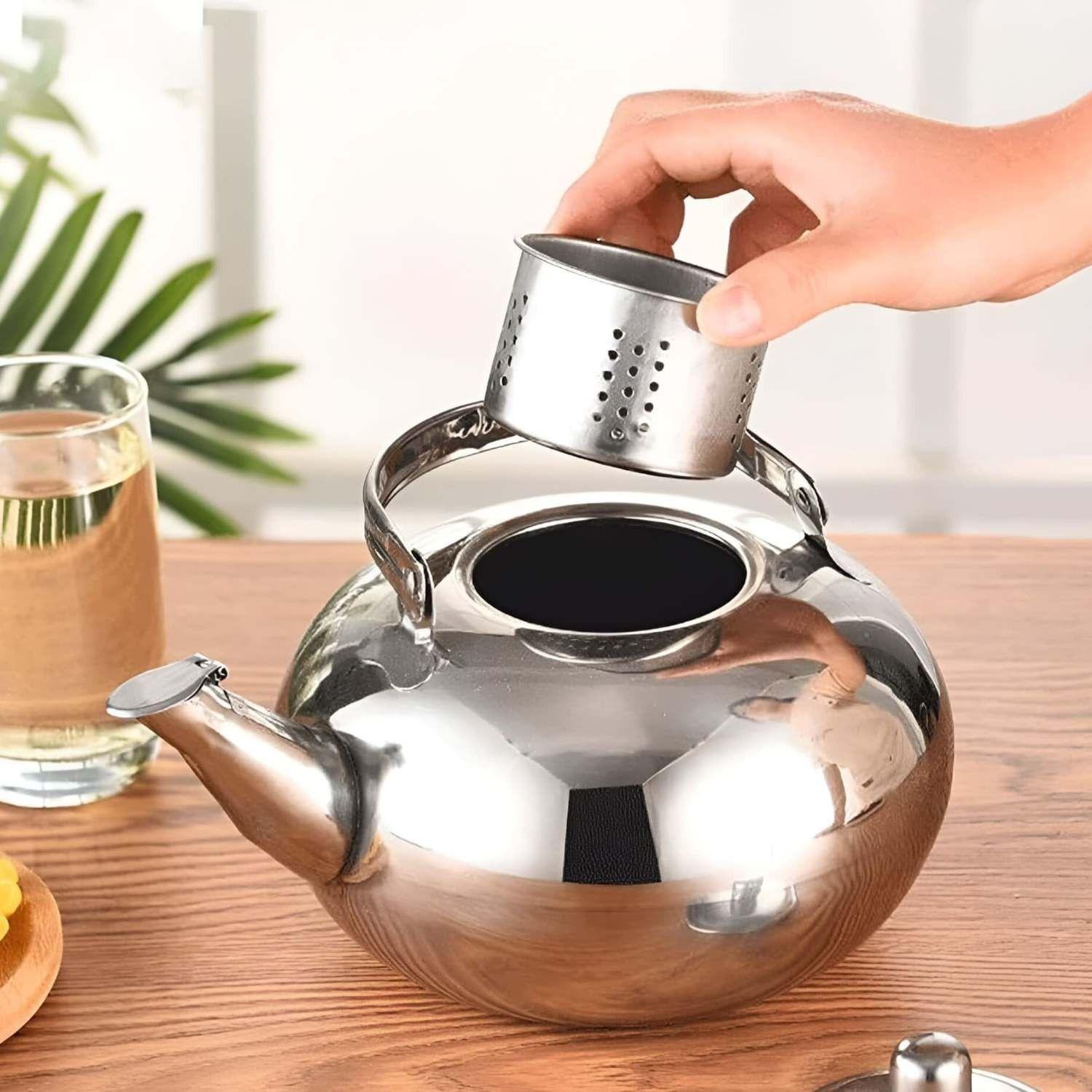 Hervidor de Té con Infusor Acero Base Plana 18cm Cocina-3