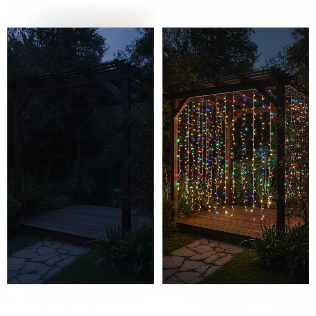 Cascada Luces Led Solar 120 Luces 6m Multicolor Árbol Rama-3