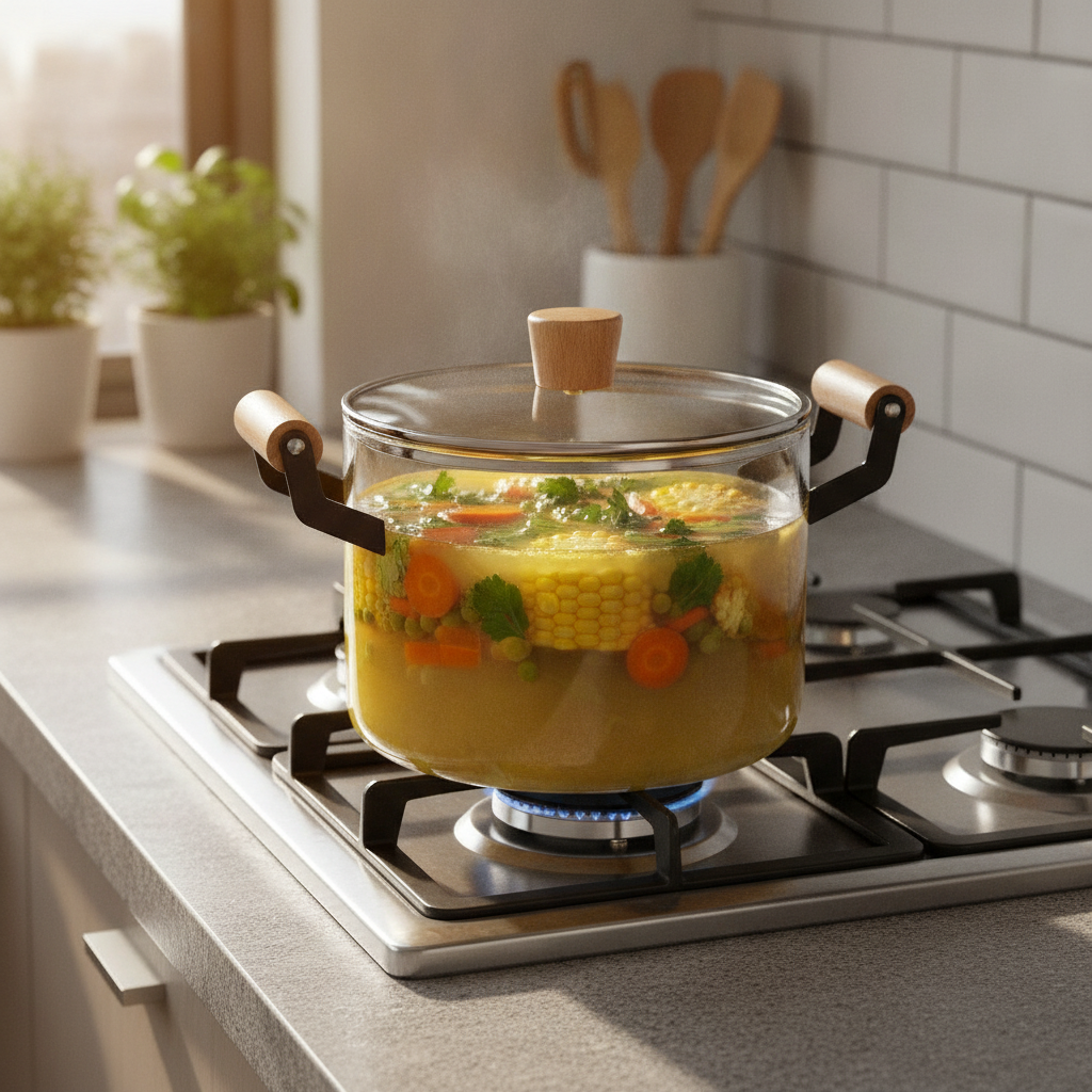 Olla Vidrio Borosilicato 2500mL Tapa Asas Madera Microondas-5