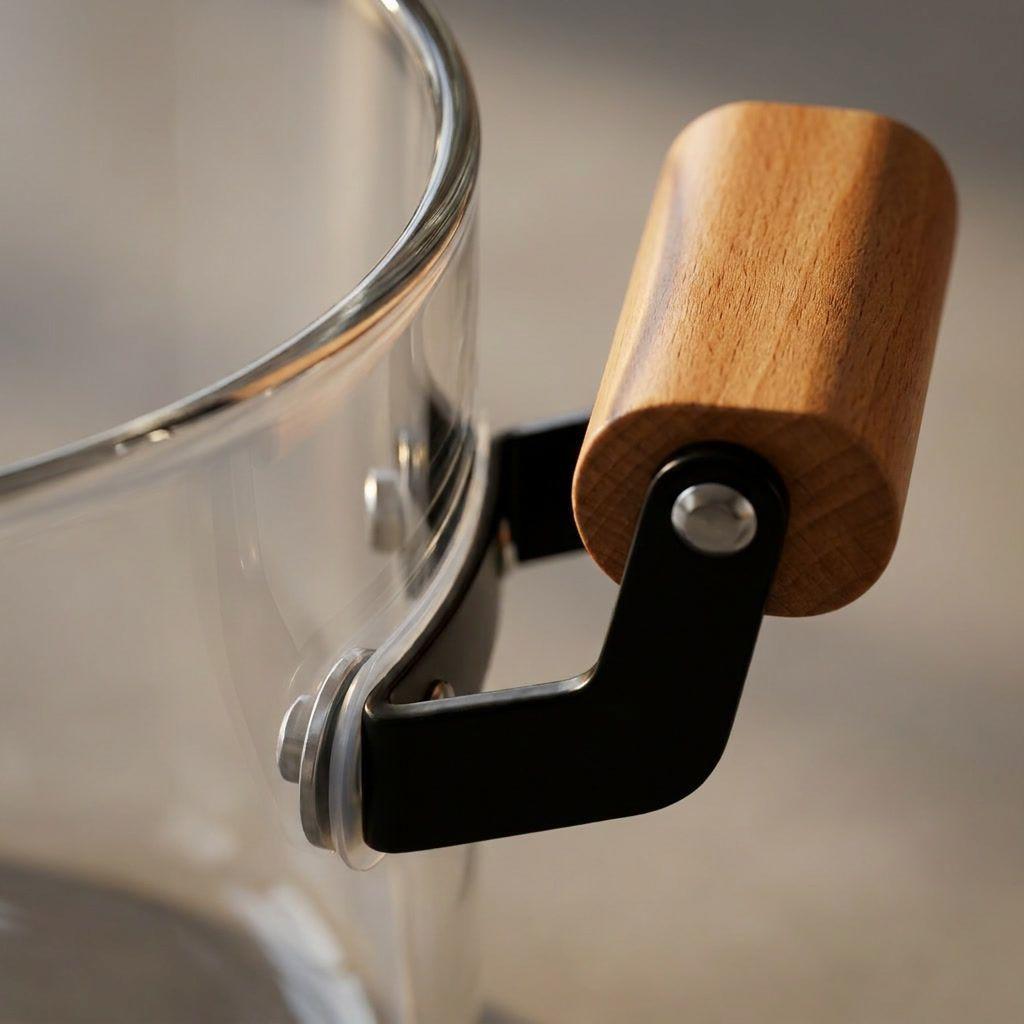 Olla Vidrio Borosilicato 2500mL Tapa Asas Madera Microondas-9