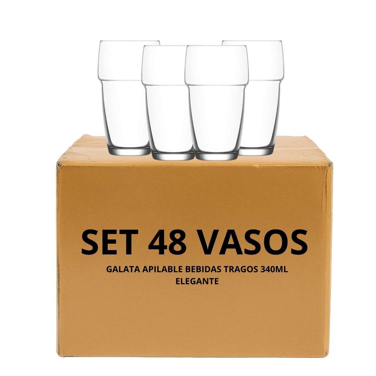 Set 48 Vasos Galata Apilable Bebidas Tragos 340mL Elegante-0