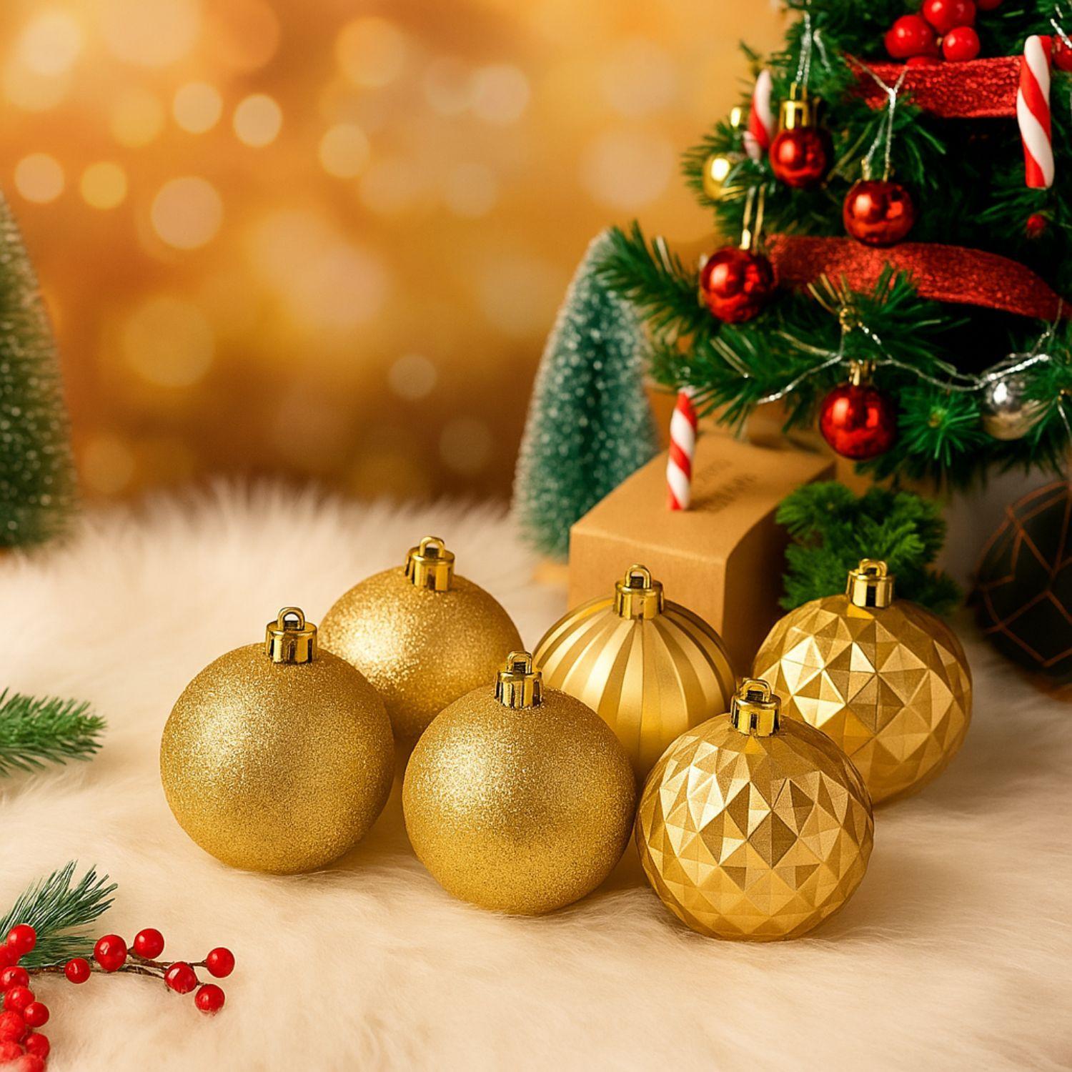 16 Esferas Navidad Bambalinas 8 Cm Dorado Navideñas Decorar-2