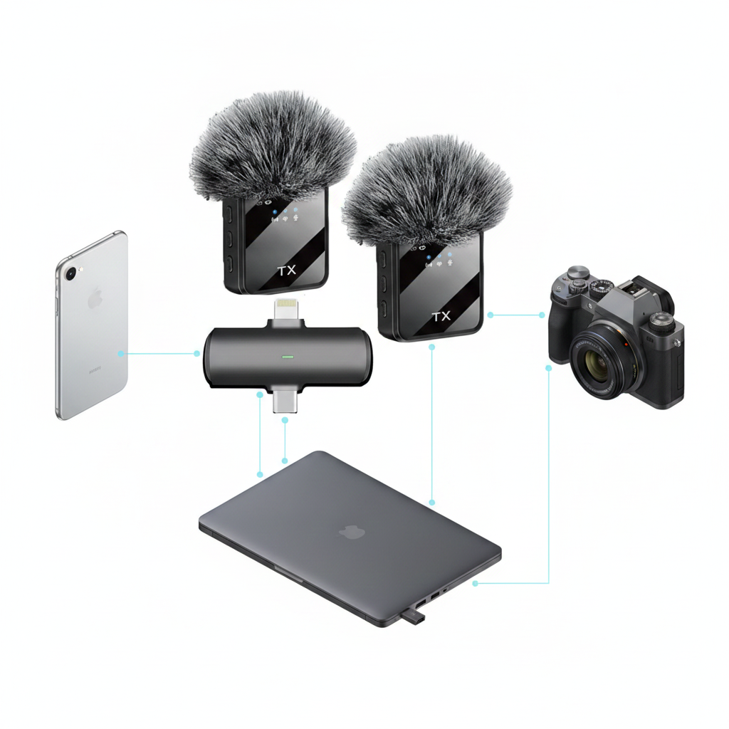 Micrófono Inalámbrico Celular Pack 2 TX Reducción Ruido Dsp-9