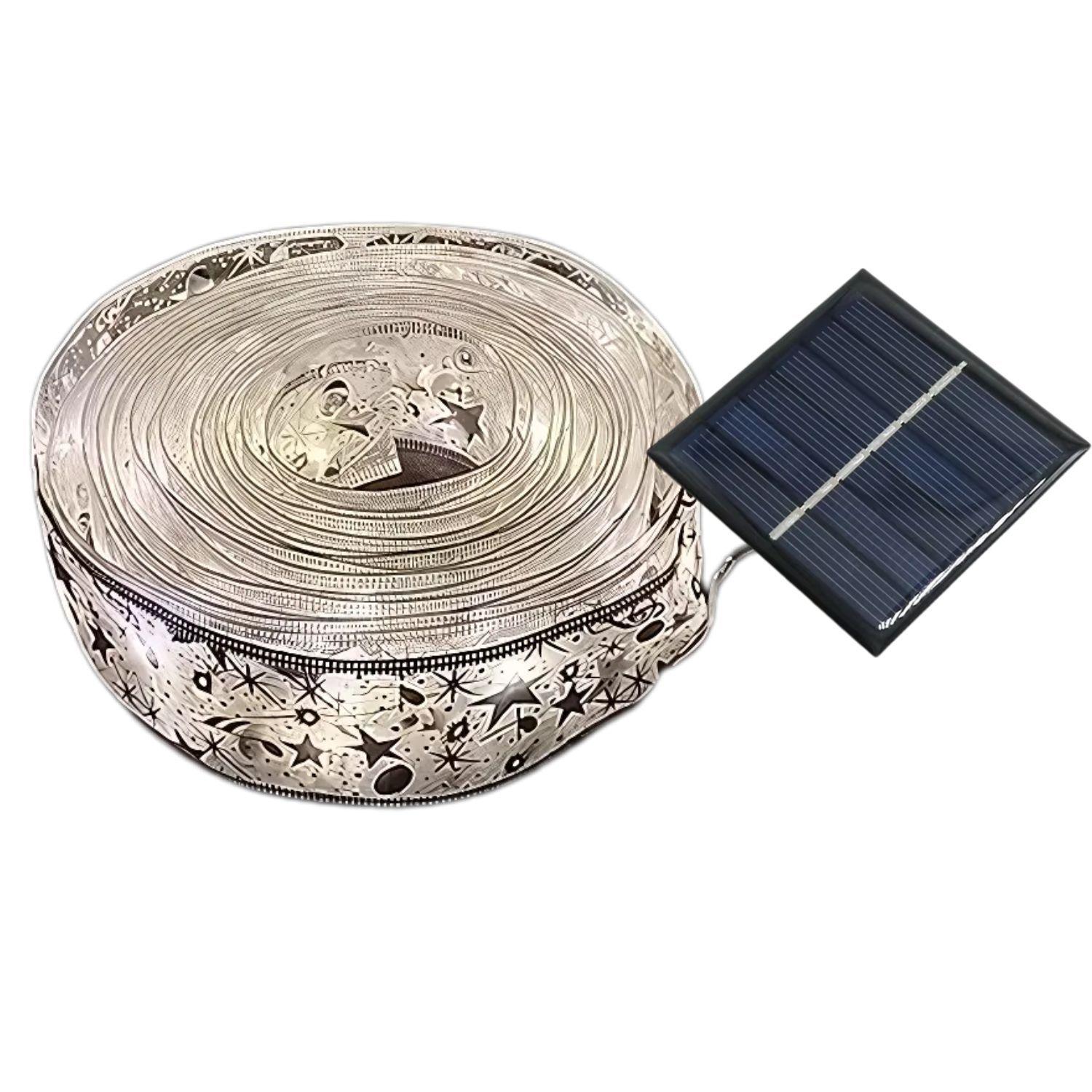 Cinta De Navidad Plateada Solar Con Luces Led Calida 5m-0