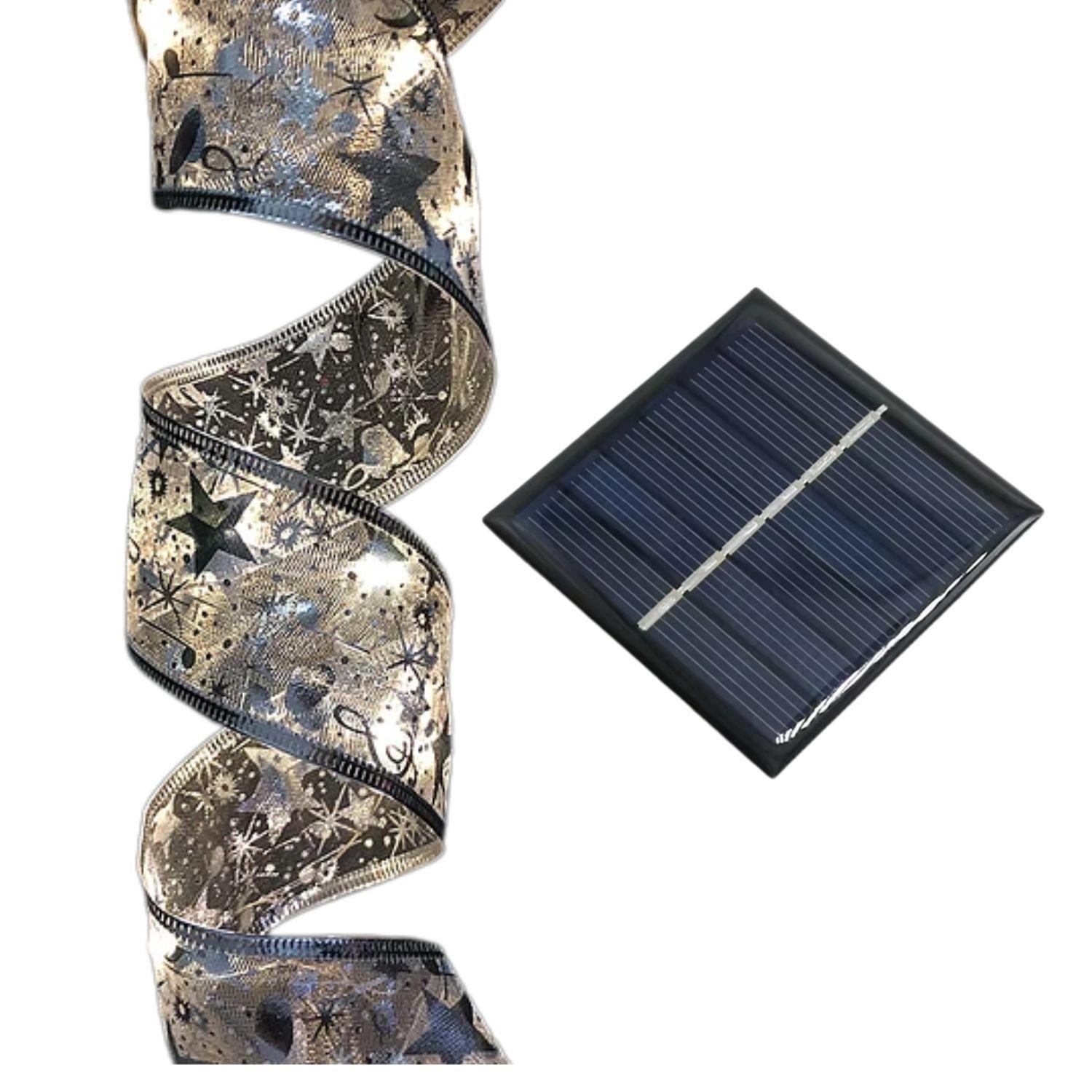 Cinta De Navidad Plateada Solar Con Luces Led Calida 5m-1