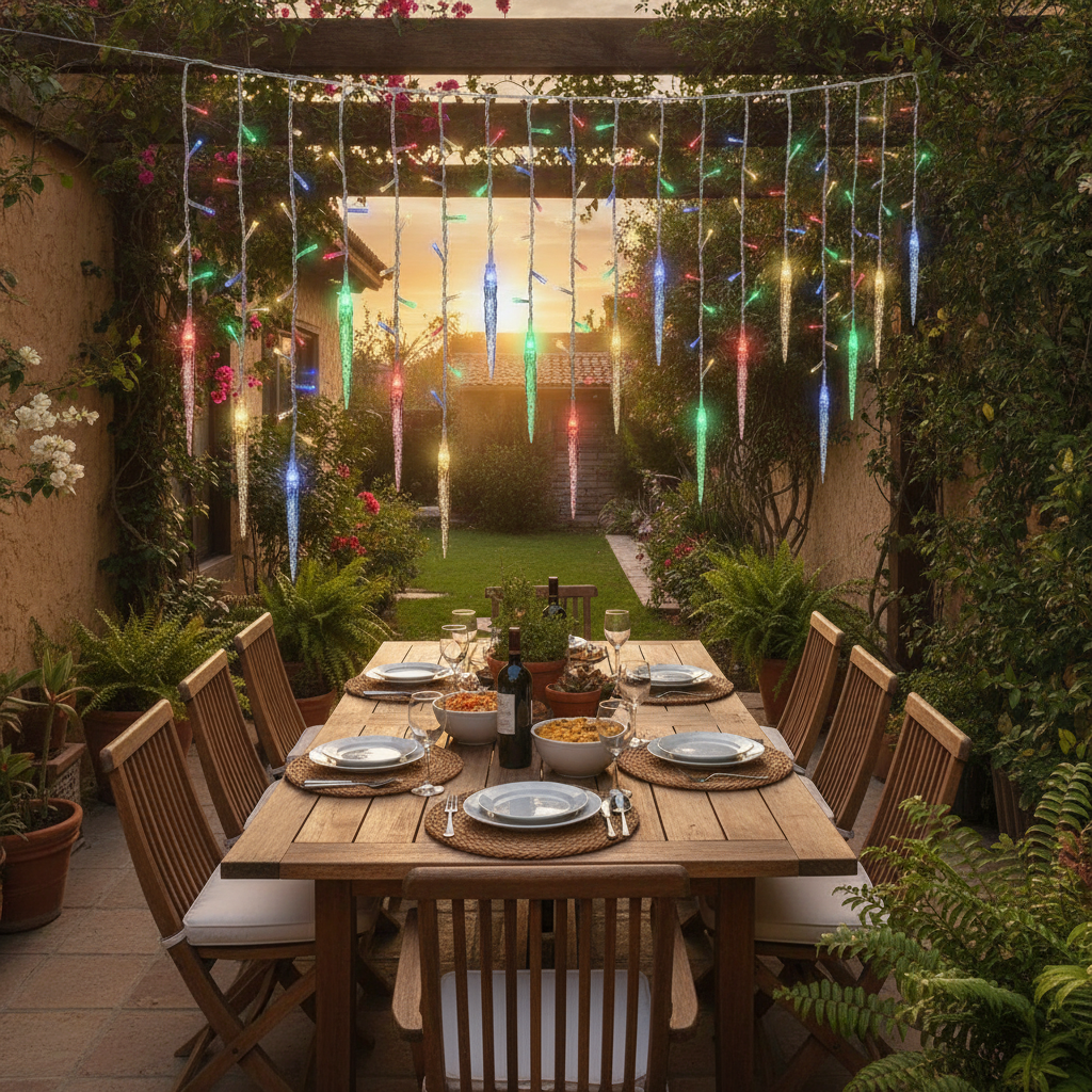 Cortina Luces Solar 3m 100 LED Multicolor Carámbano Navidad-5