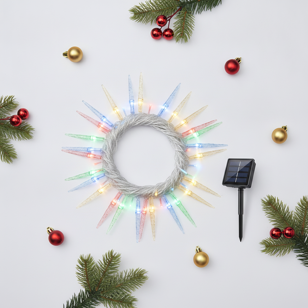 Cortina Luces Solar 3m 100 LED Multicolor Carámbano Navidad-6
