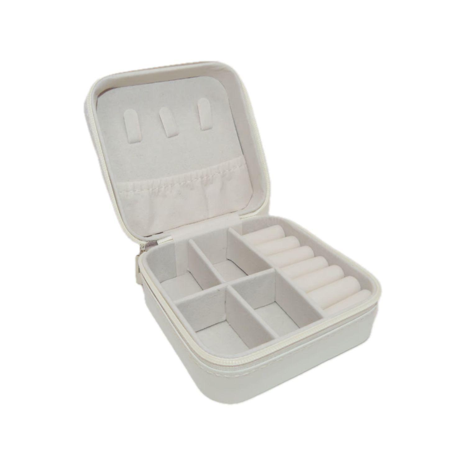 Estuche Organizador Joyas Cuadrado 10cm Joyero Blanco Aros-0