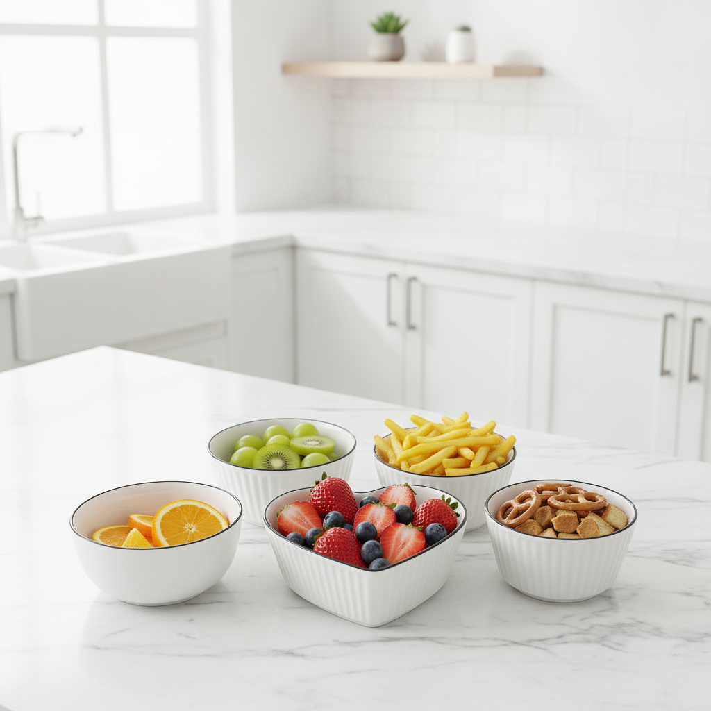 Set Bowl Ceramica 5 Piezas Bowls Blancos Corazon Cocina-2