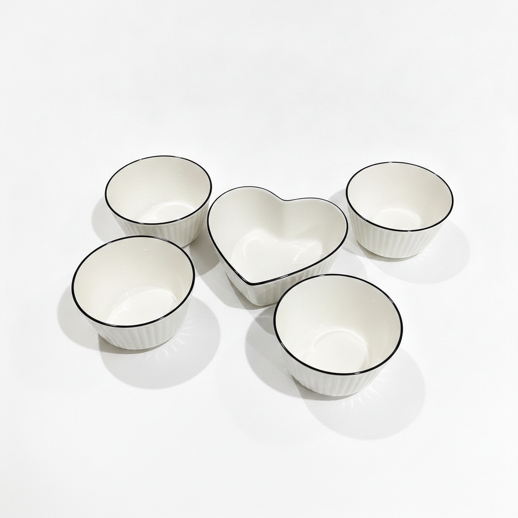 Set Bowl Ceramica 5 Piezas Bowls Blancos Corazon Cocina-8