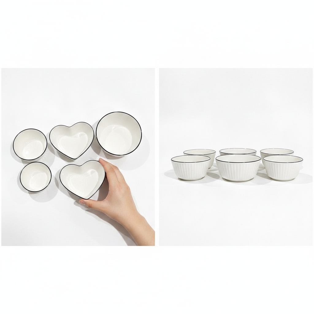Set Bowl Ceramica 5 Piezas Bowls Blancos Corazon Cocina-9