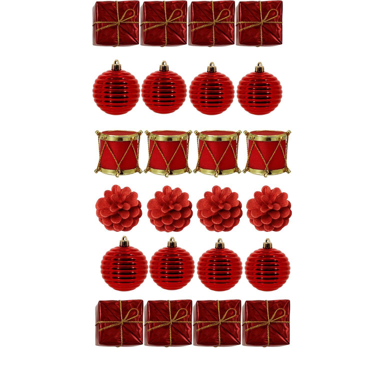 Set 24 Adornos Navideños Decoración Bambalinas 4cm Rojas-0