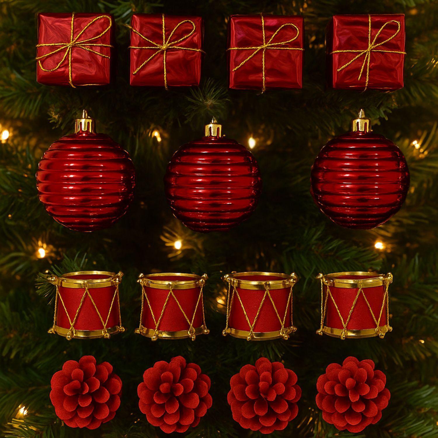 Set 24 Adornos Navideños Decoración Bambalinas 4cm Rojas-1