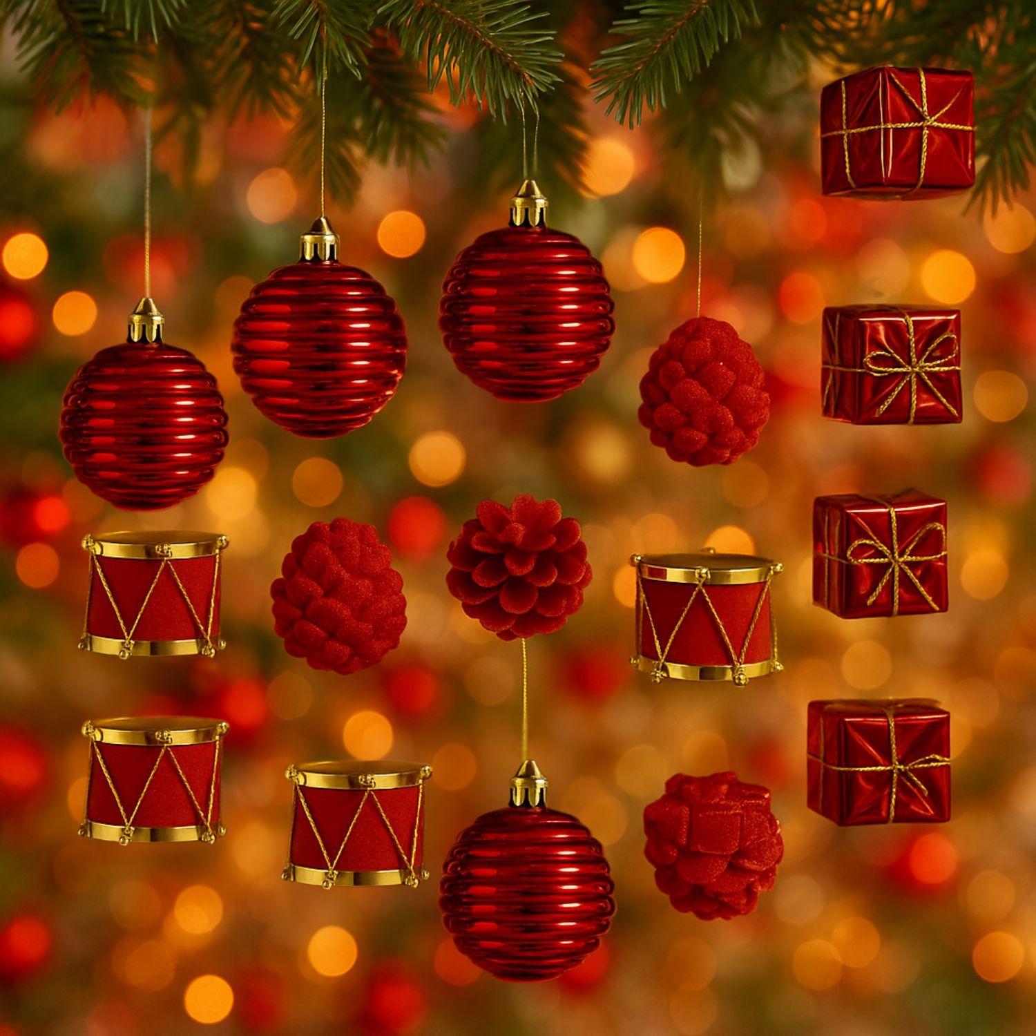 Set 24 Adornos Navideños Decoración Bambalinas 4cm Rojas-2