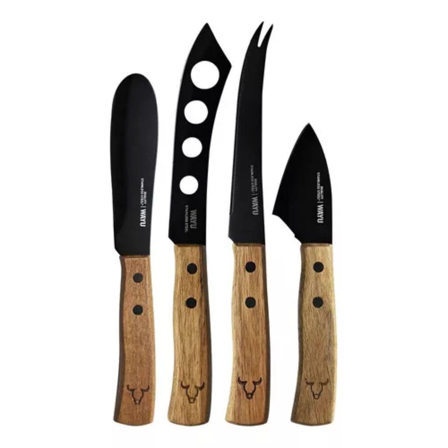 Set Aperitivo Tabla 4 Cuchillos de Queso Utensilios Cocina Wayu-2