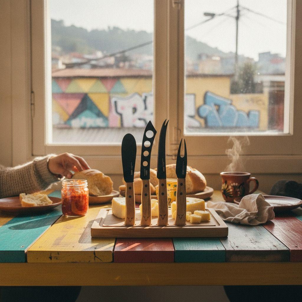 Set Aperitivo Tabla 4 Cuchillos de Queso Utensilios Cocina Wayu-4
