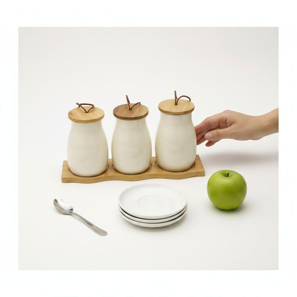 Set 3 Especieros Cerámica Base Bambú Tapa Madera-5