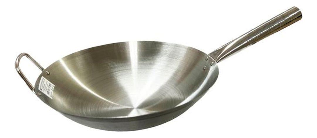 Disco Wok De Acero Inoxidable 34 Cm Con Mango Cocina-0