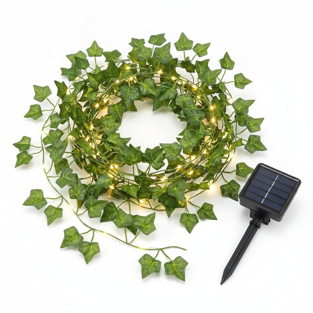 Guirnalda Solar Hiedra Artificial 100 Luces Led 3m Cálida-0